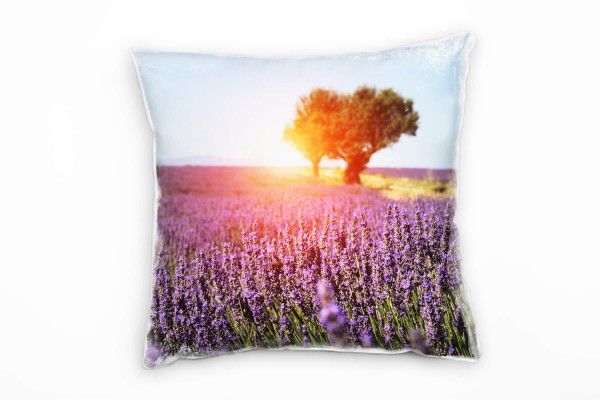 Paul Sinus Art Natur, Blumen, Bäume, Sonnenlicht, Lila, Himmel Deko Kissen 40x40cm für Couch Sofa Lounge Zierkissen