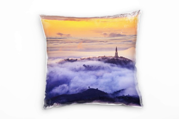 Paul Sinus Art Landschaft, Wolken, Berge, orange, grau Deko Kissen 40x40cm für Couch Sofa Lounge Zierkissen