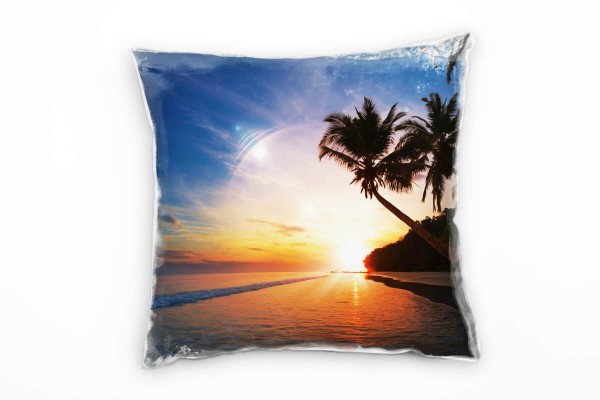 Paul Sinus Art Strand und Meer, Palmen, leichte Wellen, Sonnenuntergang Deko Kissen 40x40cm für Couch Sofa Lounge Z