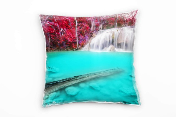 Paul Sinus Art Natur, türkis, rot, Wasserfall, Thailand Deko Kissen 40x40cm für Couch Sofa Lounge Zierkissen