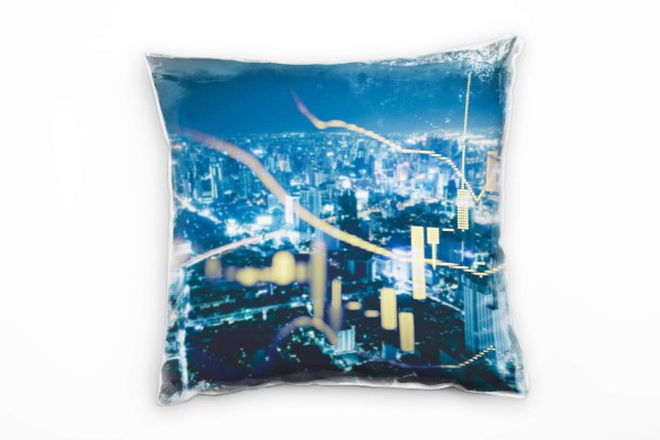 Paul Sinus Art City, Lichtlinien, Hochhäuser, Nacht, gelb, blau Deko Kissen 40x40cm für Couch Sofa Lounge Zierkisse