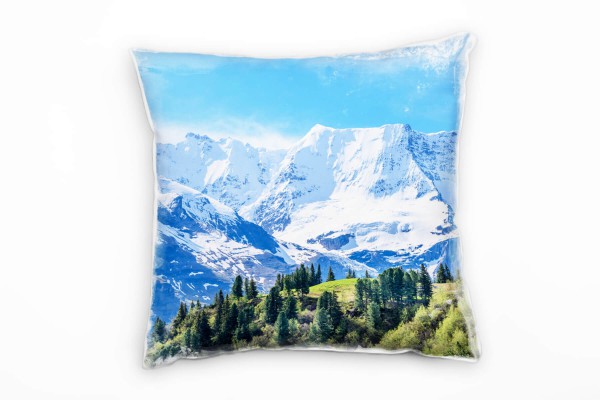 Paul Sinus Art Natur, schneebedeckte Berge, blau, grün Deko Kissen 40x40cm für Couch Sofa Lounge Zierkissen