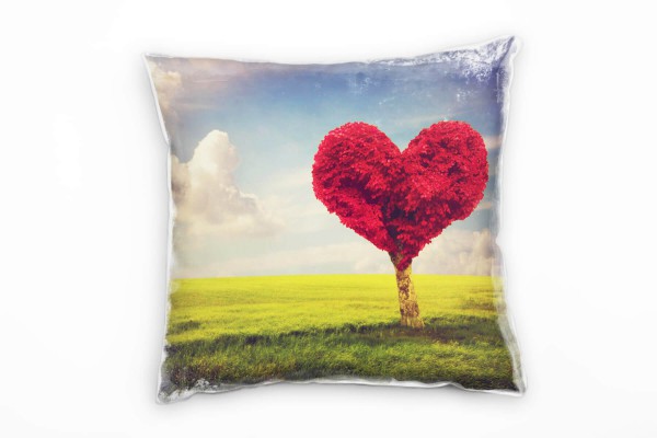 Paul Sinus Art Landschaft, grün, rot, blau, Herzbaum Deko Kissen 40x40cm für Couch Sofa Lounge Zierkissen