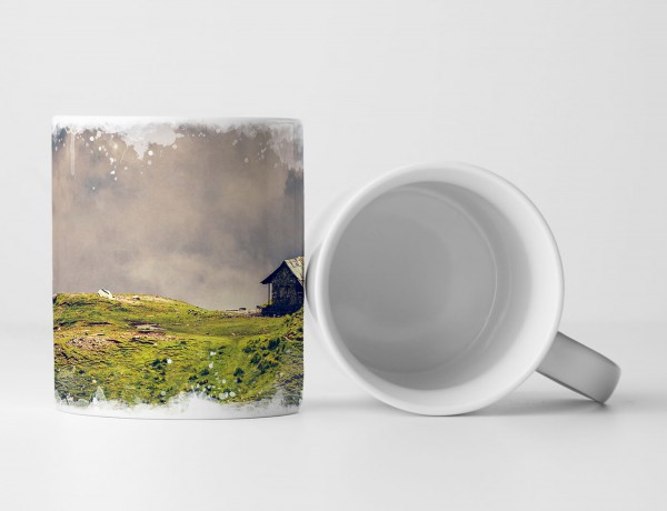 Paul Sinus Art Tasse Geschenk Landschaftsfotografie – Einsame Berghütte auf einer Wiese