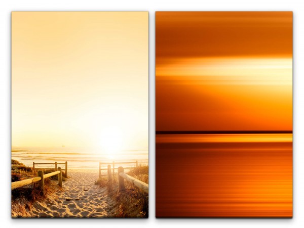 Paul Sinus Art 2 Bilder je 60x90cm Orange Nordsee Ostsee Sand Strand Sonnenuntergang Abendröte