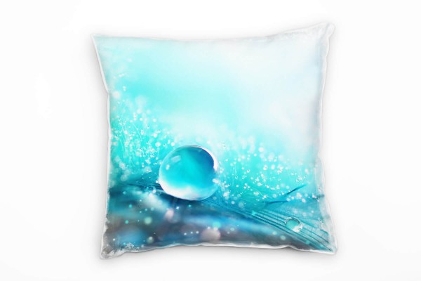 Paul Sinus Art Macro, Wassertropfen, türkis, weiß Deko Kissen 40x40cm für Couch Sofa Lounge Zierkissen