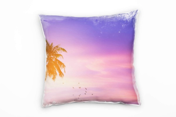 Paul Sinus Art Natur, Sonnenuntergang, Palmen, lila, pink Deko Kissen 40x40cm für Couch Sofa Lounge Zierkissen