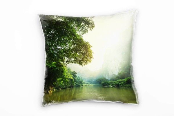 Paul Sinus Art Natur, grün, Regenwald, Fluss, Dunst Deko Kissen 40x40cm für Couch Sofa Lounge Zierkissen