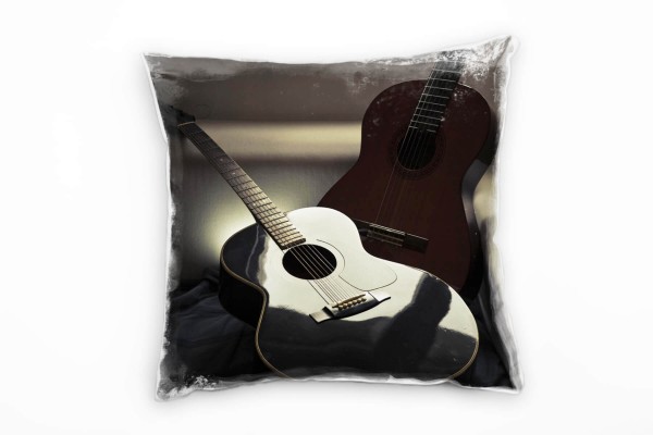 Paul Sinus Art künstlerische Fotografie, braun, zwei Gitarren, Spiegelung Deko Kissen 40x40cm für Couch Sofa Lounge