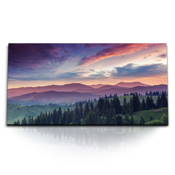 Paul Sinus Art Kunstdruck Bilder 120x60cm Berglandschaft Alpen Berge Abendrot Bäume Natur