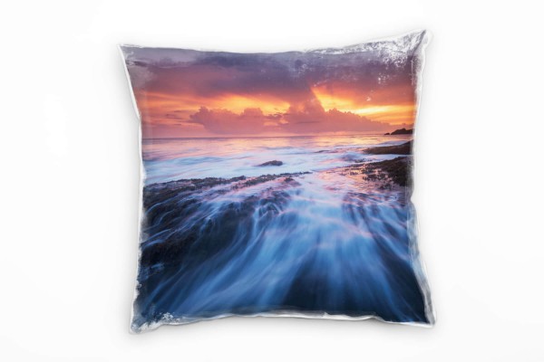 Paul Sinus Art Meer, Sonnenuntergang, Brandung, orange, blau Deko Kissen 40x40cm für Couch Sofa Lounge Zierkissen