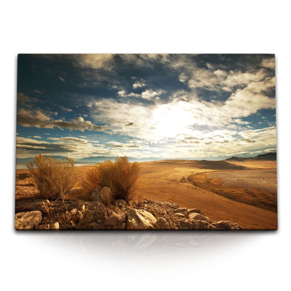 Paul Sinus Art 120x80cm Wandbild auf Leinwand Mongolei Landschaftsbild Natur Horizont Sonnenuntergang