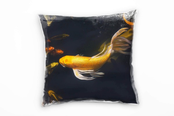 Paul Sinus Art Tiere, Karpfen, Wasser, gelb, blau, orange Deko Kissen 40x40cm für Couch Sofa Lounge Zierkissen