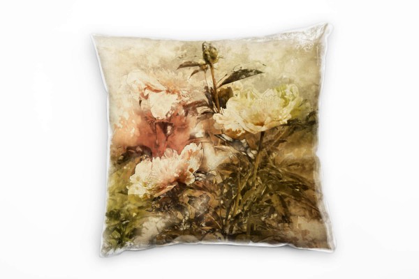 Paul Sinus Art Vintage, Blumen, Blüten, rosa, grün, braun Deko Kissen 40x40cm für Couch Sofa Lounge Zierkissen