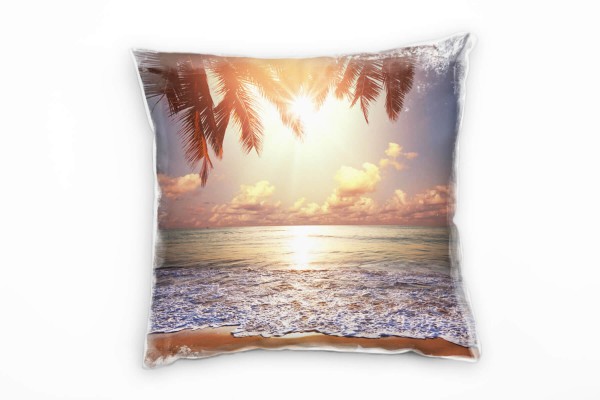 Paul Sinus Art Strand und Meer, Sonnenstrahlen, Palmen, Türkises Wasser Deko Kissen 40x40cm für Couch Sofa Lounge Z