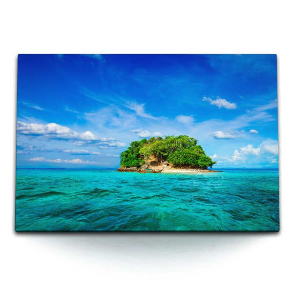 120x80cm Wandbild auf Leinwand Kleine Insel Karibik Meer Türkis blauer Himmel