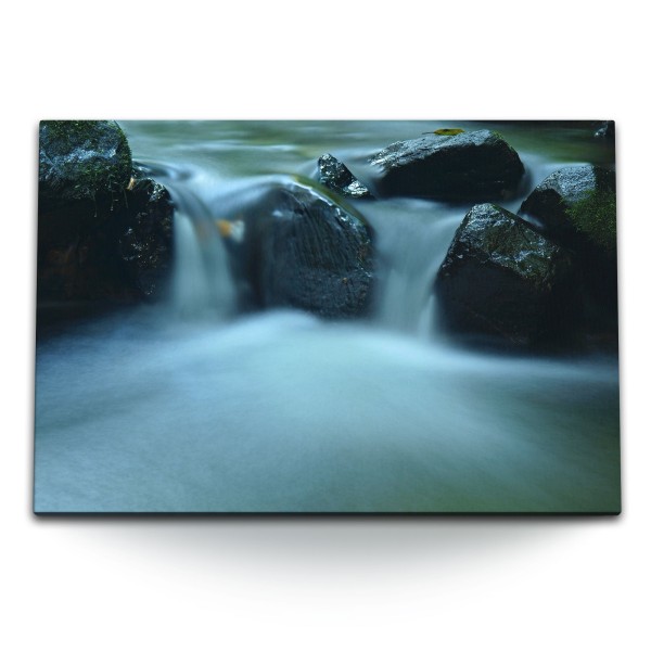 Paul Sinus Art 120x80cm Wandbild auf Leinwand Bach Steine Wasser Natur Fotokunst