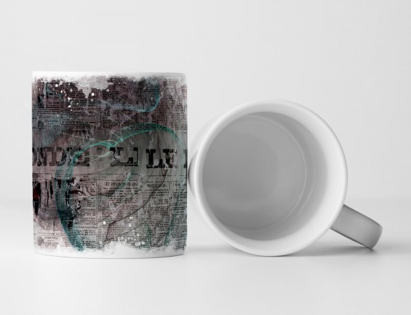 Paul Sinus Art Tasse Geschenk graue Zeitung als Hintergrund; dunkel-cyan, schwarze Abstraktionen