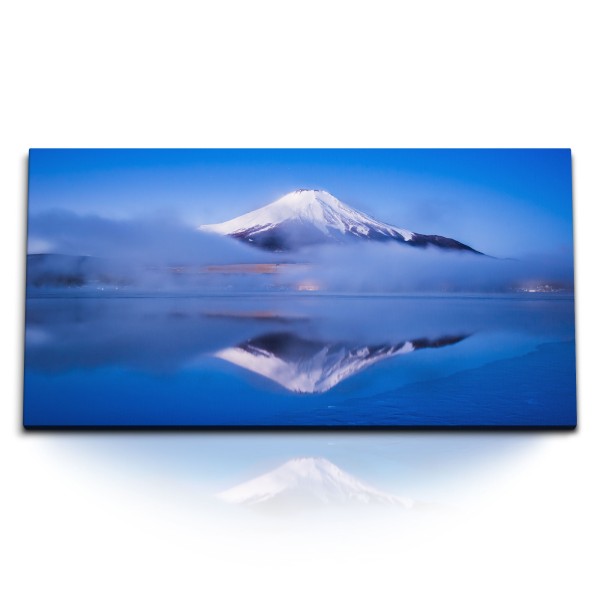 Paul Sinus Art Kunstdruck Bilder 120x60cm Vulkan Japan Fuji Berg Dunkelblau Nebel See