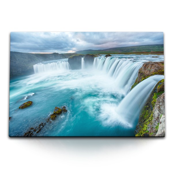 Paul Sinus Art 120x80cm Wandbild auf Leinwand Wasserfälle Island Natur Wasser isländische Landschaft