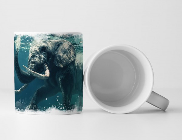 Paul Sinus Art Tasse Geschenk Tierfotografie – Schwimmender Elefant unter Wasser