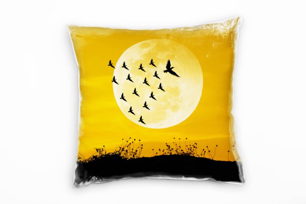 Paul Sinus Art Natur, Nacht, Mond, Vögel, orange, schwarz Deko Kissen 40x40cm für Couch Sofa Lounge Zierkissen