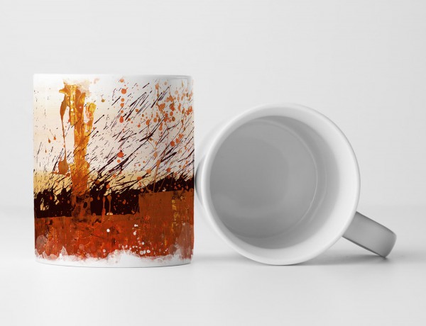 Paul Sinus Art Tasse Geschenk antik-weiße Grundierung; schwarz, orange Farbspritzer