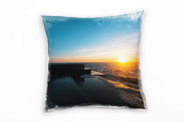 Paul Sinus Art Meer, Sonnenuntergang, Leuchtturm, orange, blau Deko Kissen 40x40cm für Couch Sofa Lounge Zierkissen