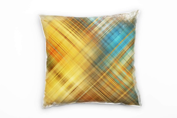 Paul Sinus Art Abstrakt, kariert, gelb, braun, orange, blau Deko Kissen 40x40cm für Couch Sofa Lounge Zierkissen