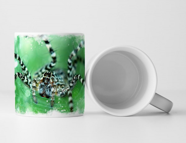 Paul Sinus Art Tasse Geschenk Naturfotografie – Wolfsspinne im Netz