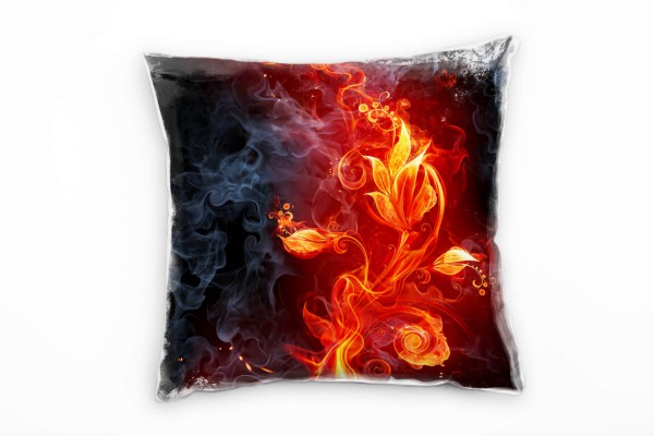 Paul Sinus Art Blumen, rot, schwarz, Feuerblume, Rauch, Flamen Deko Kissen 40x40cm für Couch Sofa Lounge Zierkissen