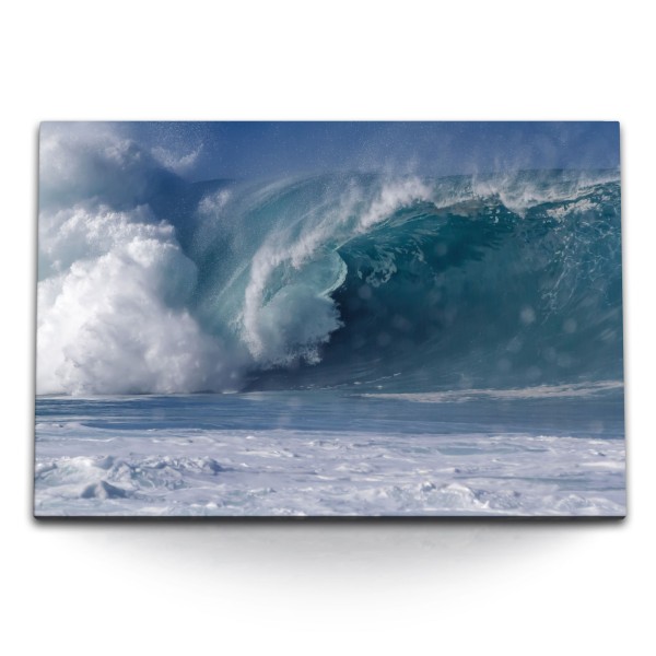 Paul Sinus Art 120x80cm Wandbild auf Leinwand Riesenwelle Ozean Welle Monsterwelle Surfen Blau