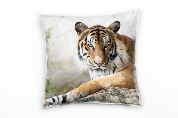 Paul Sinus Art Tiere, liegender Tiger, braun, schwarz Deko Kissen 40x40cm für Couch Sofa Lounge Zierkissen