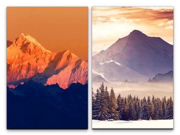 Paul Sinus Art 2 Bilder je 60x90cm Berge Natur Tannenwald Winter Schnee Alaska Ruhe