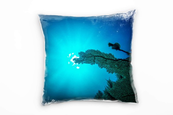 Paul Sinus Art Meer, Unterwasser, Sonne, Pflanzen, türkis, grün Deko Kissen 40x40cm für Couch Sofa Lounge Zierkisse