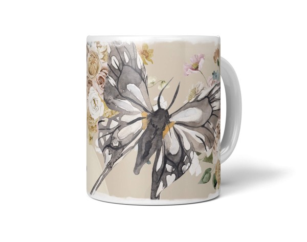 Paul Sinus Art Dekorative Tasse mit schönem Motiv Schmetterling Blumen Blüten Frühling Vintage Kunstvoll