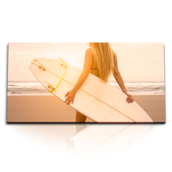 Paul Sinus Art Kunstdruck Bilder 120x60cm Surfen Surferin am Strand Surfbrett Meer