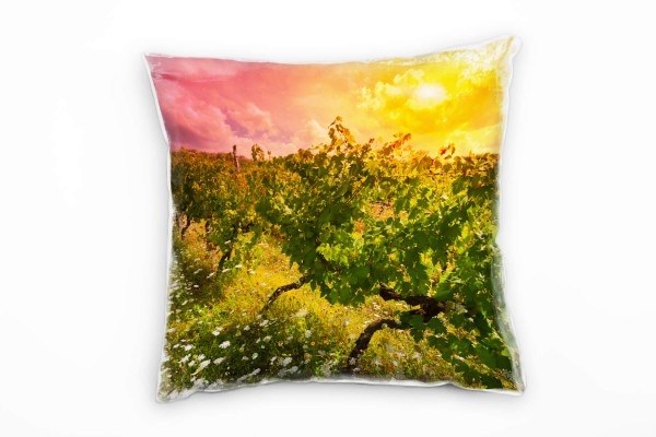 Paul Sinus Art Landschaft, Weinstöcke, grün, gelb, pink Deko Kissen 40x40cm für Couch Sofa Lounge Zierkissen