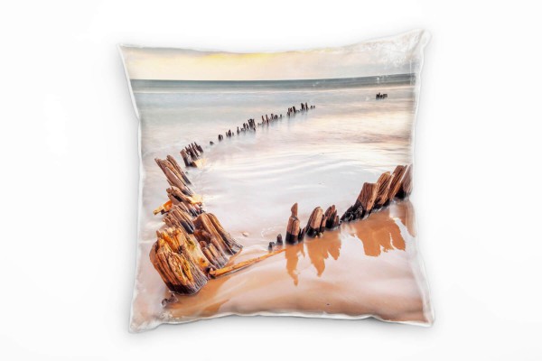 Paul Sinus Art Strand und Meer, Schiff, Wasser, blau, orange Deko Kissen 40x40cm für Couch Sofa Lounge Zierkissen