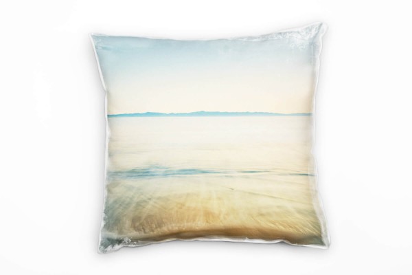 Paul Sinus Art Strand und Meer, blau, gelb, Wellen, Nebel, Morgen Deko Kissen 40x40cm für Couch Sofa Lounge Zierkis