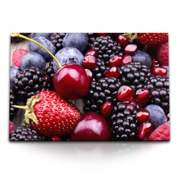 Paul Sinus Art 120x80cm Wandbild auf Leinwand Kirschen Himbeeren Erdbären Früchte Küche