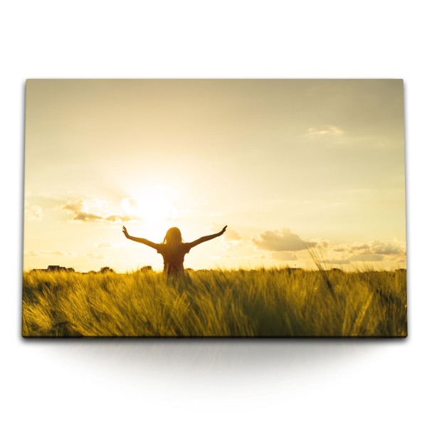 Paul Sinus Art 120x80cm Wandbild auf Leinwand Weizenfeld Sonnenuntergag Feld Natur Sommer