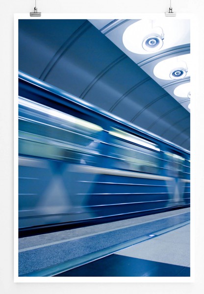 Paul Sinus Art 60x90cm Urbane Fotografie Poster U-Bahn Station in Blau