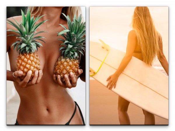 Paul Sinus Art 2 Bilder je 60x90cm Bikini Ananas Süden Traumstrand Sexy Surfbrett Tanga