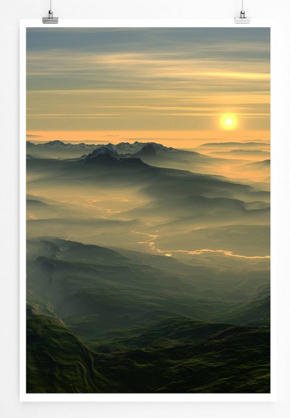 Paul Sinus Art Fotocollage 60x90cm Poster Fantastische Berglandschaft im Nebel