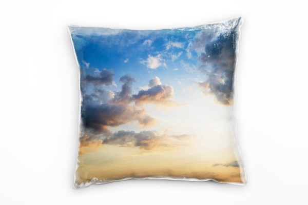 Paul Sinus Art Natur, orange, blau, grau, Wolken, Himmel Deko Kissen 40x40cm für Couch Sofa Lounge Zierkissen