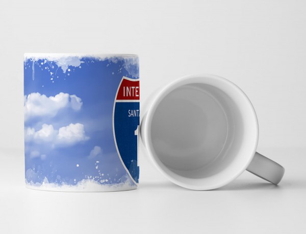 Paul Sinus Art Tasse Geschenk Landschaftsfotografie – Autobahnschild Interstate Santa Monica