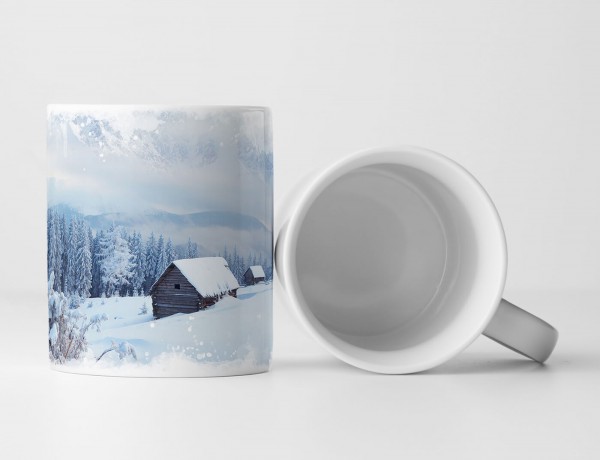 Paul Sinus Art Tasse Geschenk Landschaftsfotografie – Winterlandschaft mit Hütten im Bergtal