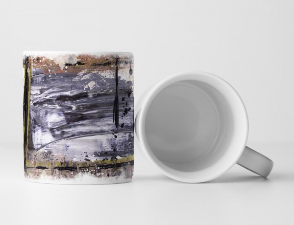 Paul Sinus Art Tasse Geschenk hell-dunkelgrau Abstraktion + Ränder: Lachsrosa, olivgrün