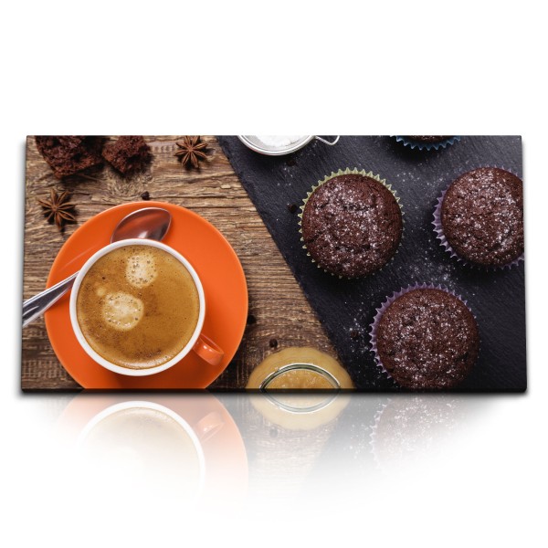 Paul Sinus Art Kunstdruck Bilder 120x60cm Kaffee Kaffeetasse Kaffeepause Muffins Schokomuffins